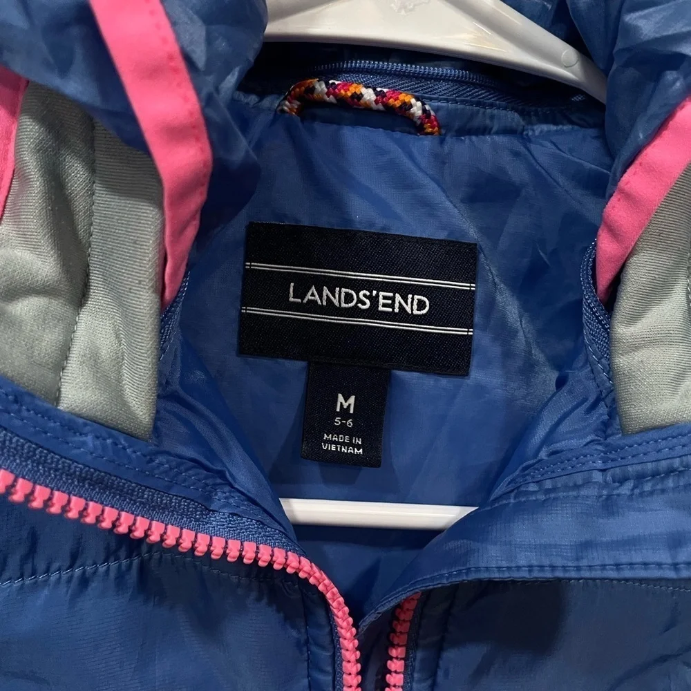 Lands' End Blue Jacket with Pink Trim